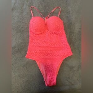 Women’s Lace Pink One-Piece Swimsuit.